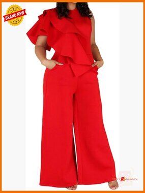 Plus Size Ruffle Sleeveless Full Length Jumpsuit Wide Leg